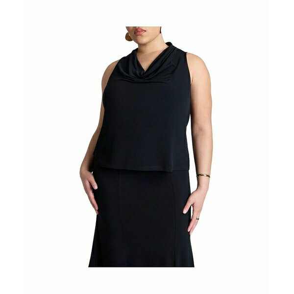 エロクイ レディース カットソー トップス Plus Size Cowl Halter Top Black onyx