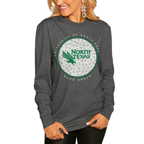 Q[fC fB[X TVc gbvX North Texas Mean Green Gameday Couture Women's Circle Graphic Fitted Long Sleeve TShirt Charcoal