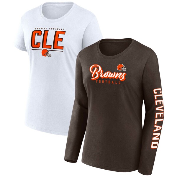 ファナティクス レディース Tシャツ トップス Cleveland Browns Fanatics Branded Women 039 s TwoPack Combo Cheerleader TShirt Set Brown/White