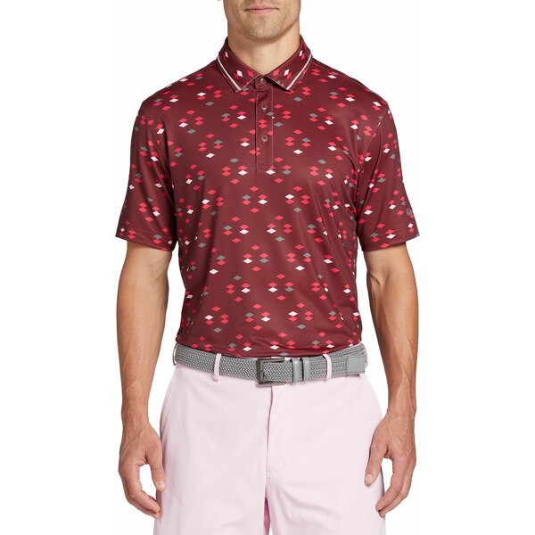 EH^[Ew[Q Y Vc gbvX Walter Hagen Men's Performance 11 Novelty Print Golf Polo Exploded Geo Burgendy