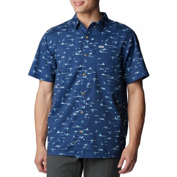 RrA Y Vc gbvX Columbia Men's Super Slack Tide Short Sleeve Shirt Carbon Tailfins Print