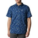 コロンビア メンズ シャツ トップス Columbia Men's PFG Super Slack Tide Short Sleeve Shirt Carbon Tailfins Print