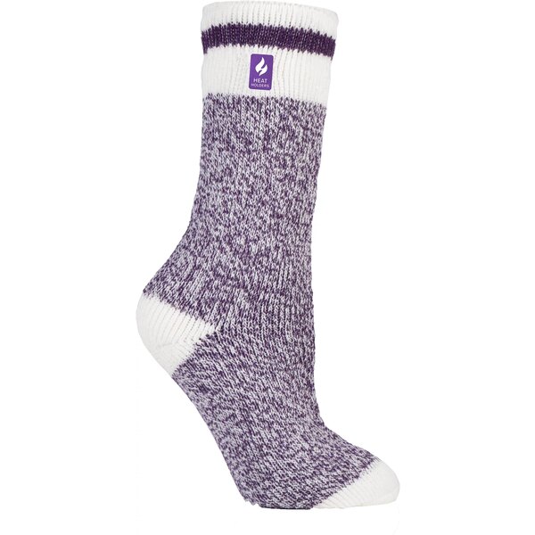 q[gz_[Y fB[X C A_[EFA Heat Holders Women's Snowdrop Cream Block Twist Crew Socks Purple