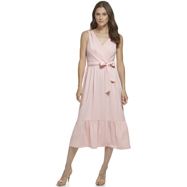 ダナ キャラン ニューヨーク レディース ワンピース トップス V-Neck Ruffle Hem Midi Dress Blossom/Cream