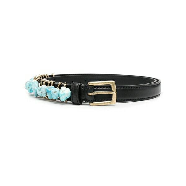 エルマンノ シェルヴィーノ レディース ベルト アクセサリー Gemstone-embellished leather belt Black