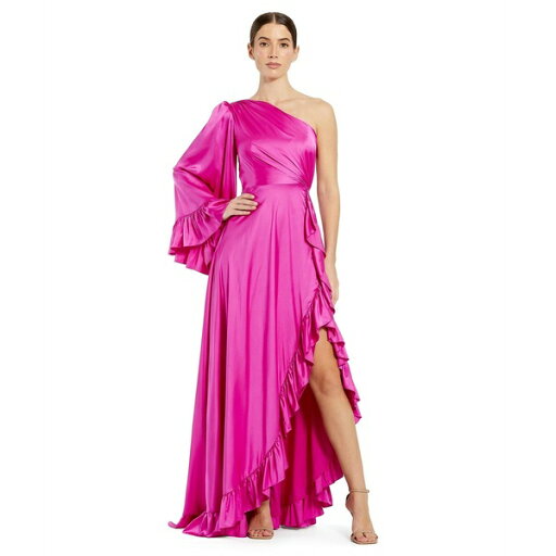 マックダガル レディース ワンピース トップス Women's Long One Sleeve Asymmetrical Ruffle Hem Gown Magenta マックダガル レディース ワンピース トップス Women's Long One Sleeve Asymmetrical Ruffle Hem Gown Magenta
