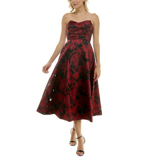 テイラー レディース ワンピース トップス Women's Metallic Jacquard Strapless Midi Dress Black Wine テイラー レディース ワンピース トップス Women's Metallic Jacquard Strapless Midi Dress Black Wine