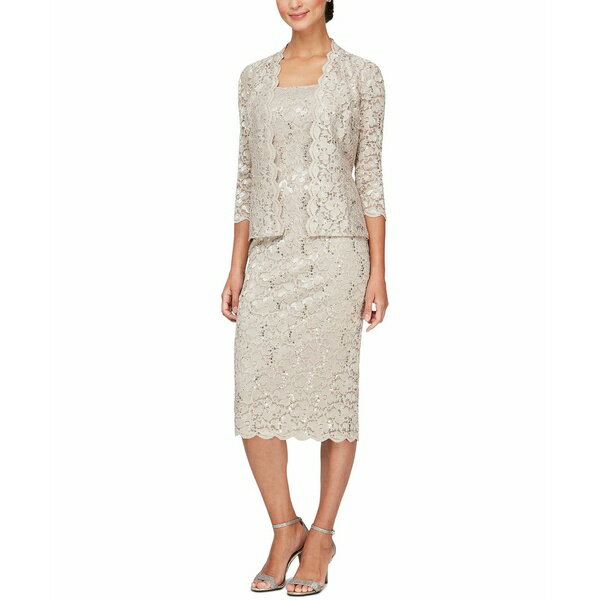 エス エル ファッションズ レディース ワンピース トップス Petite 2-Pc. Lace Jacket & Midi Dress Se..