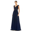 マックダガル レディース ワンピース トップス Women's Appliqued Cap Sleeve Bodice Flowy Gown Navy
