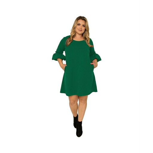 スタンダーズアンドプラクティス レディース ワンピース トップス Plus Size Crepe Knit 3/4 Balloon Sleeves Midi Shift Dress Green スタンダーズアンドプラクティス レディース ワンピース トップス Plus Size Crepe Knit 3/4 Balloon Sleeves Midi Shift Dress Green