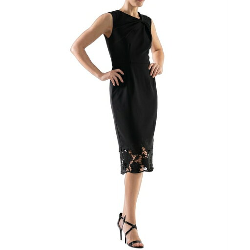 ドナリッコ レディース ワンピース トップス Donna Rico Women's Asymmetric Twist-Neck Lacy-Hem Dress Black ドナリッコ レディース ワンピース トップス Donna Rico Women's Asymmetric Twist-Neck Lacy-Hem Dress Black