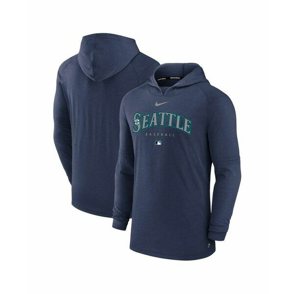 ナイキ メンズ パーカー・スウェットシャツ アウター Men's Heather Navy Seattle Mariners Authentic Collection Early Work Tri-Blend Performance Pullover Hoodie Heather Navy