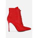 ロンンドンラグ レディース ブーツ シューズ Head On Faux Suede Diamante Ankle Boots Red