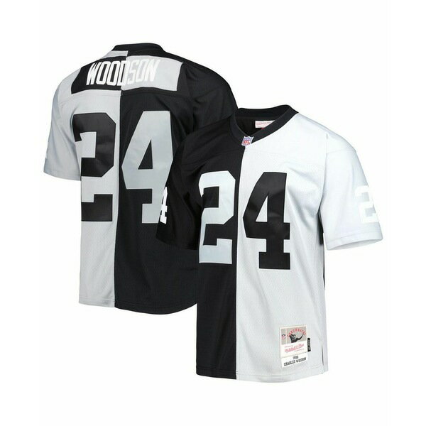 ミッチェル&ネス メンズ シャツ トップス Men's Charles Woodson Black and Silver Las Vegas Raiders 1998 Split Legacy Replica Jersey Black, Silver