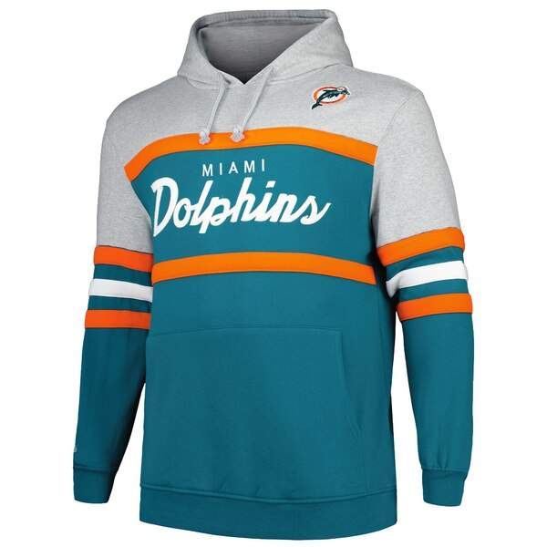 ミッチェル&ネス メンズ パーカー・スウェットシャツ アウター Miami Dolphins Mitchell & Ness Big & Tall Head Coach Pullover Hoodie Heather Gray/Aqua