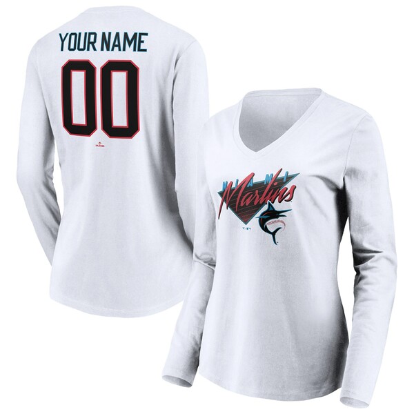 ファナティクス レディース Tシャツ トップス Miami Marlins Fanatics Branded Women's Personalized Hometown Legend Long Sleeve VNeck TShirt White