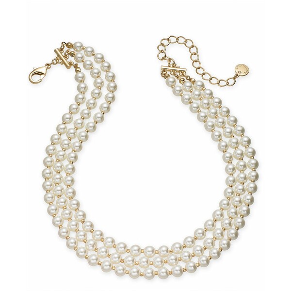 チャータークラブ レディース ネックレス・チョーカー・ペンダントトップ アクセサリー Gold-Tone Imitation Pearl Triple-Row Choker Necklace, 16" + 2" extender, Created for Macy's Pearl