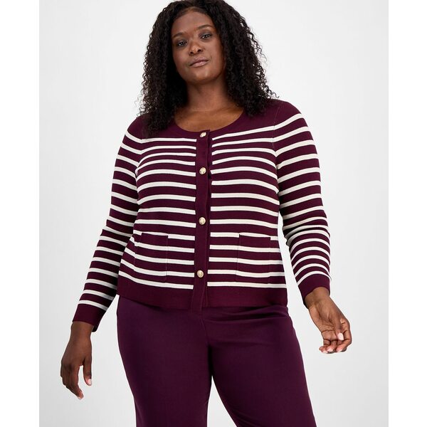 タハリエーエスエル レディース ニット&セーター アウター Plus Size Scoop-Neck Striped Cardigan Plu..