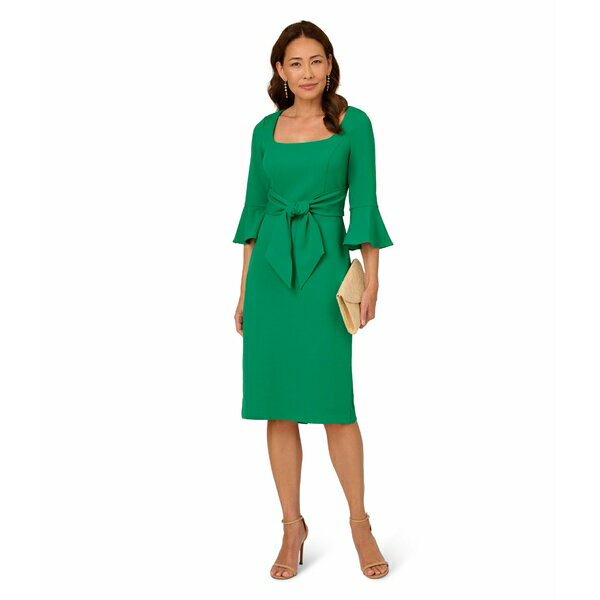 ɥꥢ ѥڥ ǥ ԡ ȥåץ Bell Sleeve Tie Front Dress Vivid Green