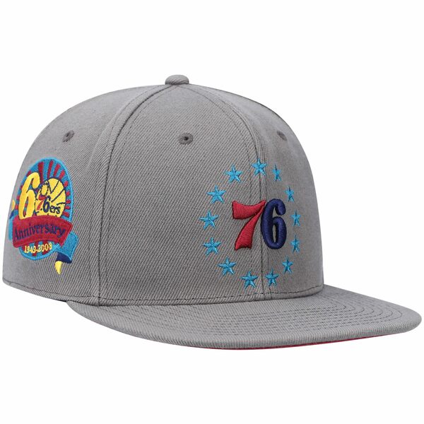 ミッチェル＆ネス ミッチェル&ネス メンズ 帽子 アクセサリー Philadelphia 76ers Mitchell & Ness Hardwood Classics 60th Anniversary Carbon Cabernet Fitted Hat Charcoal