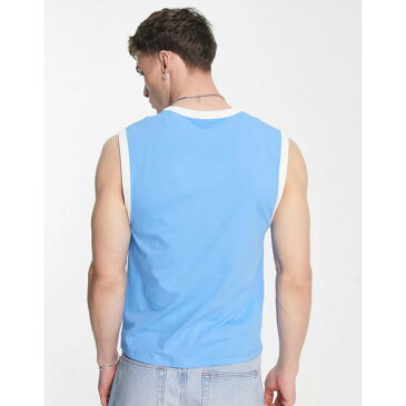 エイソス メンズ ニット&セーター アウター ASOS DESIGN muscle fit ringer tank top in blue with varsity front print Azure Blue