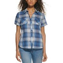 トミー ヒルフィガー レディース カットソー トップス Women's Button-Front Plaid Camp Shirt Coy Crinkle Plaid- Blue Multi