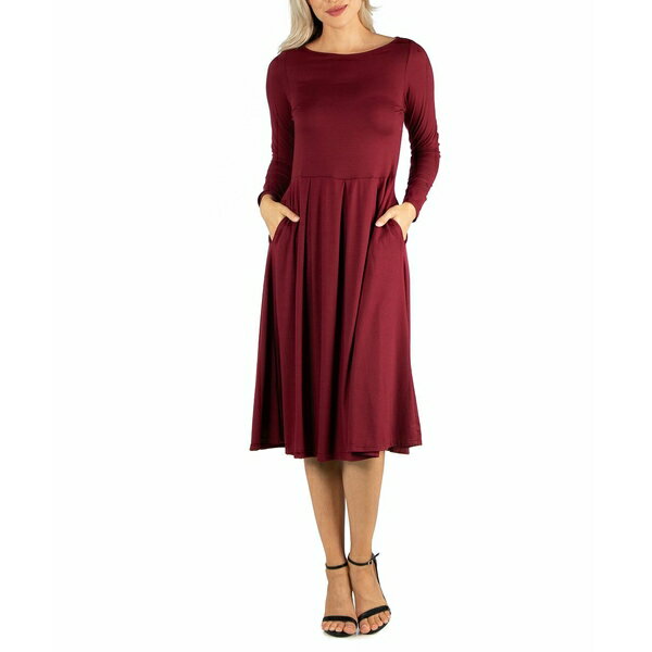 24セブンコンフォート レディース ワンピース トップス Women s Midi Length Fit and Flare Dress Wine