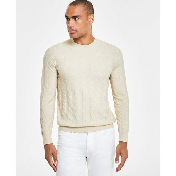 アルファニ メンズ ニット&セーター アウター Men's Textured Chevron Long-Sleeve Crewneck Sweater, Created for Macy's Brown Rice