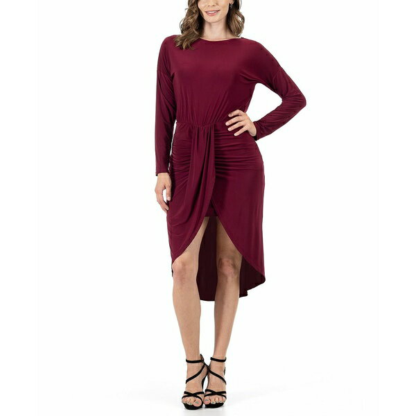 24֥󥳥ե ǥ ԡ ȥåץ Women's Long Sleeve Knee Length Dress Burgundy