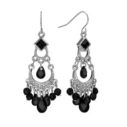 2028 メンズ ピアス・イヤリング アクセサリー Silver-Tone Black Chandelier Earrings Black