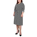 j[[NRNV fB[X s[X gbvX Plus Size Printed Shirt Dress Black White Iconic