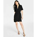 ダナ キャラン ニューヨーク レディース ワンピース トップス Women's Side-Ruched Short-Sleeve Tulip-Hem Dress Black