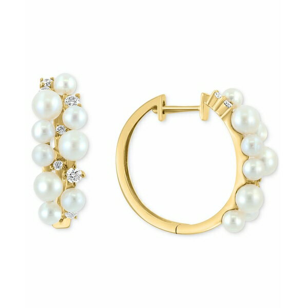 ե 쥯 ǥ ԥ ꡼ EFFY® Freshwater Pearl (3-4mm) & Diamond (1/3 ct. t.w.) Small Cluster Hoop Earrings in 14k Gold, 0.75