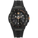 FT[` Y rv ANZT[ Men's Swiss Chronograph Greca Extreme Black Silicone Strap Watch 45mm Ip Black