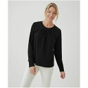 pNg fB[X Jbg\[ gbvX Organic Cotton Relaxed Slub Gathered Long Sleeve Top Black