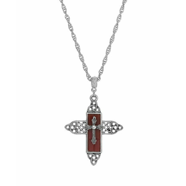 2028 fB[X lbNXE`[J[Ey_ggbv ANZT[ Color Glass Crystal Filigree Cross Necklace Brown