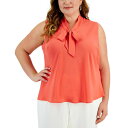 JXp[ fB[X Jbg\[ gbvX Plus Size Tie-Neck Sleeveless Blouse Luxe Salmon