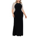 GXP[v fB[X s[X gbvX Plus Size Mixed-Media Rhinestone-Embellished Gown Black/Nude