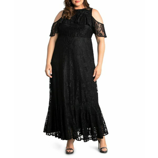 キヨナ レディース ワンピース トップス Plus Size Riviera Lace Cold Shoulder Maxi Dress Black noir