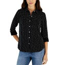 トミー ヒルフィガー レディース カットソー トップス Women's Clip-Dot Roll-Sleeve Shirt Conga Clip- Black/ Ivory