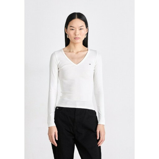 トミーヒルフィガー レディース Tシャツ トップス SLIM ESSENTIAL - Long sleeved top - ecru トミーヒルフィガー レディース Tシャツ トップス SLIM ESSENTIAL - Long sleeved top - ecru