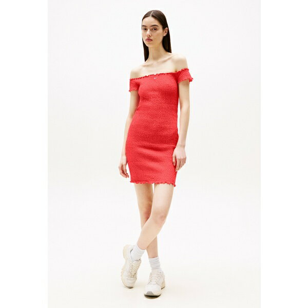 トミーヒルフィガー レディース ワンピース トップス SMOCK BODYCON DRESS - Jersey dress - bright vermillion