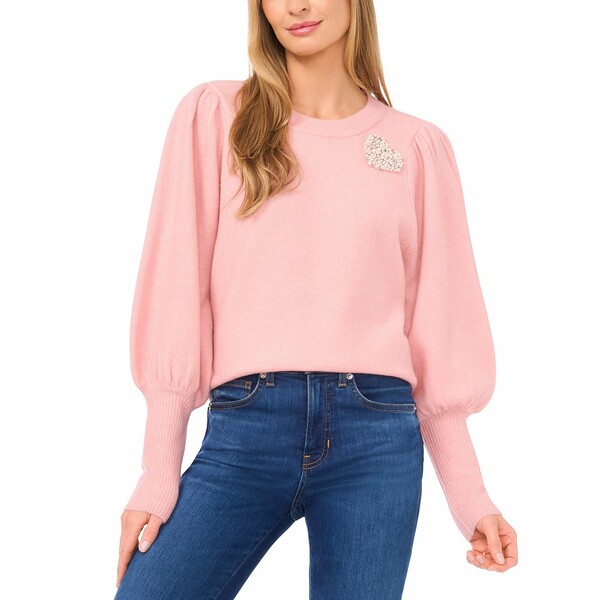 セセ レディース ニット&セーター アウター Women's Crewneck Heart Applique Sweater Coral Blush(4)