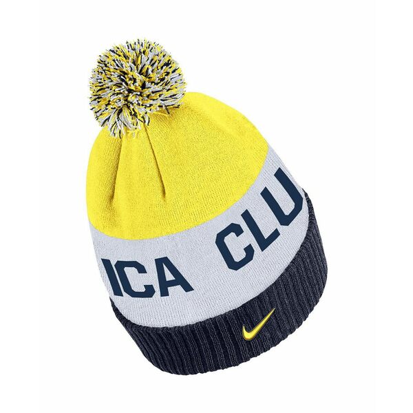 ナイキ レディース 帽子 アクセサリー Men's Navy, Yellow Club America Classic Stripe Cuffed Knit Hat with Pom Navy, Yellow