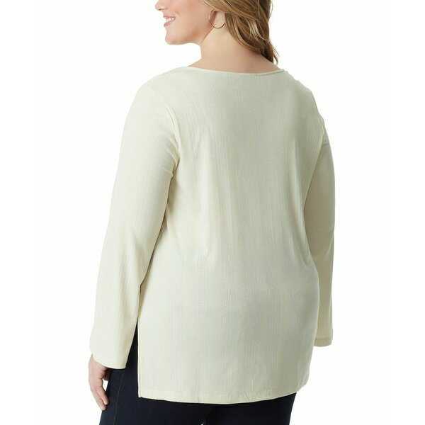 ジェシカシンプソン レディース カットソー トップス Plus Size Jasleen Keyhole Bell-Sleeve Ribbed Tunic Top Parchment