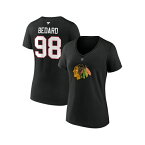 ファナティクス レディース Tシャツ トップス Women's Connor Bedard Black Chicago Blackhawks 2023 NHL Draft Authentic Stack Player Name and Number V-Neck T-shirt Black