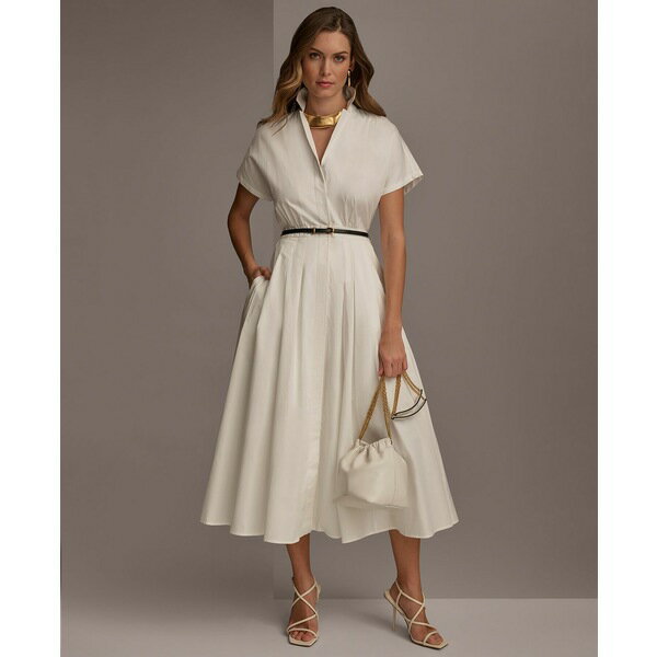 ダナキャラン レディース ワンピース トップス Women's Belted Shirtdress Cream