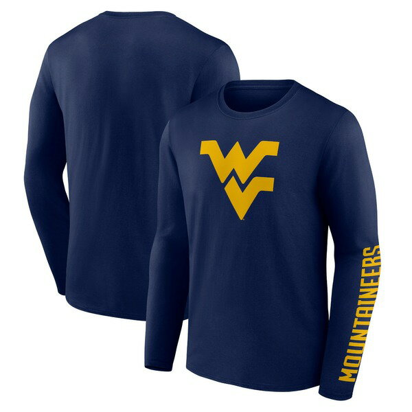 ファナティクス メンズ Tシャツ トップス West Virginia Mountaineers Fanatics Branded Double Time 2Hit Long Sleeve TShirt Navy