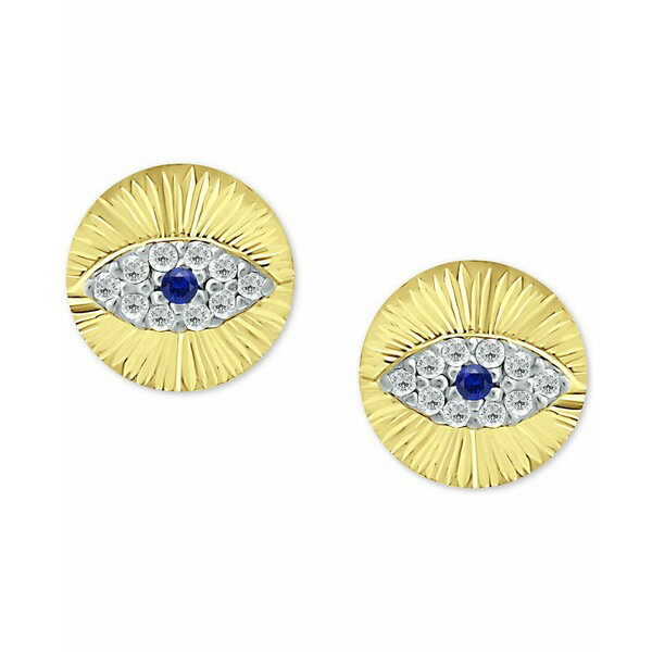 ジャニ ベルニーニ レディース ピアス＆イヤリング アクセサリー Lab-Grown Blue Sapphire & Cubic Zirconia Evil Eye Disc Stud Earrings, Created for Macy's Gold over Silver 2