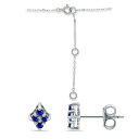 Wj xj[j fB[X rv ANZT[ Simulated Blue Sapphire and Cubic Zirconia Clover Pendant and Earring Set, 3 Piece Sterling Silver, Dark Blue